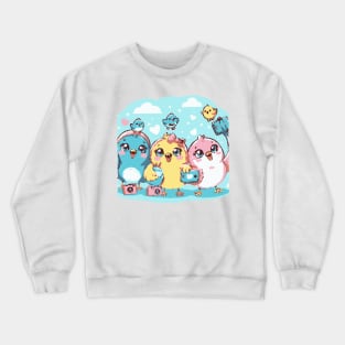 Cluck 'n Click: Adorable Chick Selfies Trio Crewneck Sweatshirt